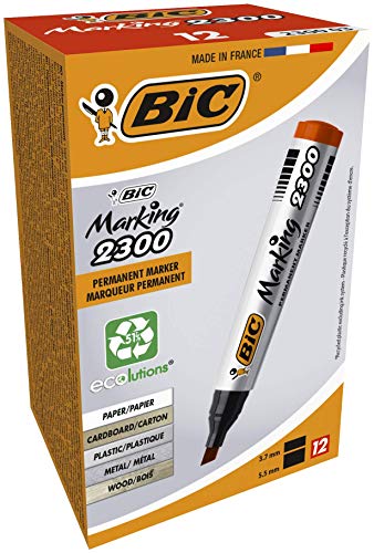 BIC Marking 2300 Permanent Marker, in Rot, 12er Pack, Wasserfester Stift auch für Karton, Plastik und Holz, Strichstärke: 3,7 bis 5,5 mm von BIC