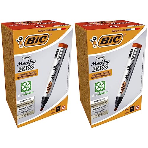 BIC Marking 2300 Permanent Marker, in Rot, 24er Pack, Wasserfester Stift auch für Karton, Plastik und Holz, Strichstärke: 3,7 bis 5,5 mm von BIC