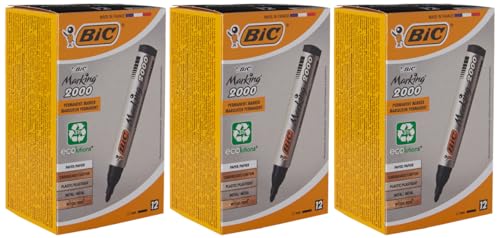 BIC Marking 2300 Permanent Marker, in Schwarz, Wasserfester Stift auch für Karton, Glas und Kunststoff, mit Rundspitze, 36er Pack von BIC