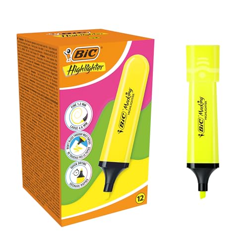 BIC Marking Flat Highlighter Textmarker mit modularer abgeschrägter Spitze (1,2 mm-4,6 mm) - Neongelb, 12 Stück von BIC