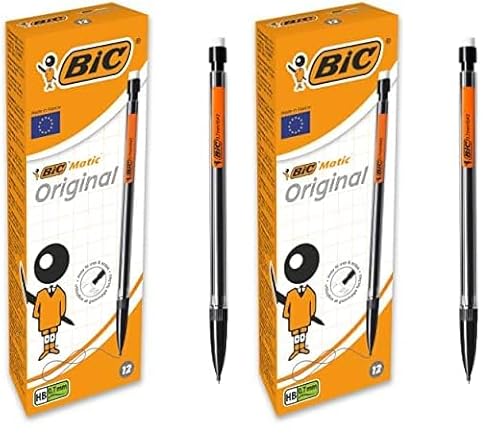 BIC Matic Bleistifte Set, Druckbleistift 0,7 und Härtegrad HB, Bleistifte mit Radiergummi, sortierte Clipfarben, inkl. 3 Minen (Packung mit 2) von BIC