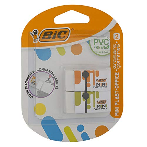 BIC Radierer MINI PLAST-OFFICE aus Kunststoff, 41 x 18.5 x 11.5 mm, Blister à 2 Stück von BIC