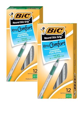 BIC Round Stic Grip Xtra Comfort Ball Pen Medium Pt 1.2mm Green 2DOZEN GSMG11GN von BIC