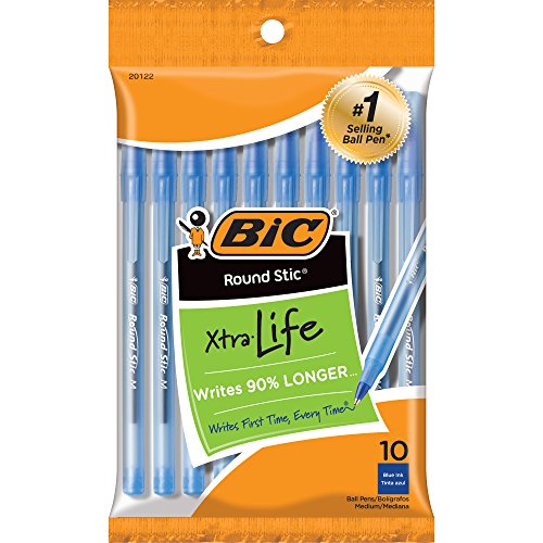 BIC Round Stic Grip Xtra Life Ball Pen, Blue, 10-Pack von BIC