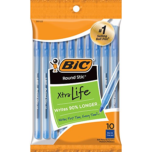 BIC Round Stic Grip Xtra Life Kugelschreiber, Blau, 10 Stück von BIC
