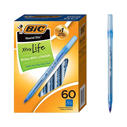 BIC Round Stic Xtra Life Ballpoint Pen, Medium Point (1.0mm), Blue, 60-Count von BIC