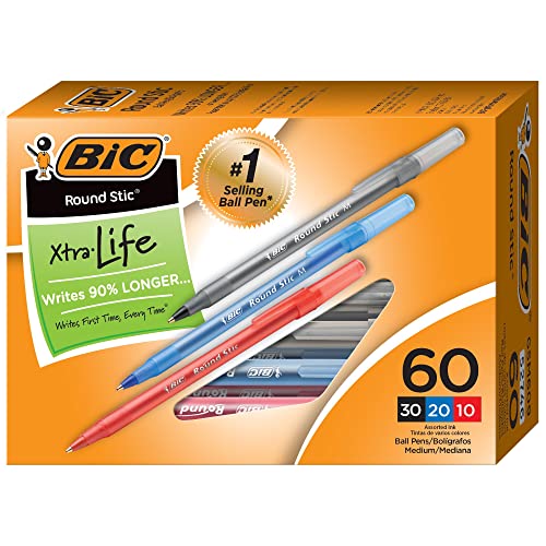 BIC Round Stic Xtra Life Ballpoint Pens, Medium Point, 1.0 mm, Assorted Colors, Pack of 60 Pens BIC Round Stic Xtra Life Ballpoint Pens, Medium Point, 1.0 mm, Assorted Colors, Pack of 60 Pens von BIC