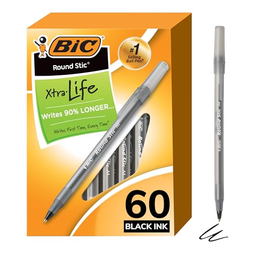 BIC Round Stic Xtra Life Kugelschreiber, Mittelgroße Spitze 60 count Schwarz von BIC