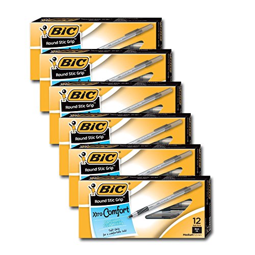 BIC Ultra Round Stic Grip Kugelschreiber, mittlere Spitze, 1,2 mm, schwarze Tinte, 72 St ck von BIC