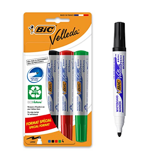 BiC Velleda Bullet Tip Whiteboard-Marker 4 Stück farblich sortiert, 1 Stück (4er Pack) von BIC