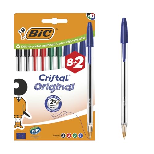 Bic Cristal Original Kugelschreiber, mittlere Spitze (1 mm), verschiedene Farben, Box mit 10 Stück von BIC