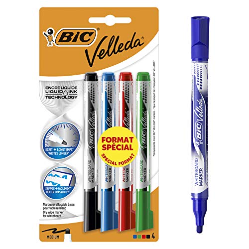 Bic Velleda Free Ink Pocket Filz, trocken abwischbar, mehrfarbig, 4 Stück von BIC