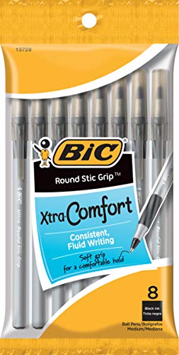 Black Bic Ultra Round Stic Grip Ball Pens Medium Point 8/Pkg GSMGP81-BLK von BIC