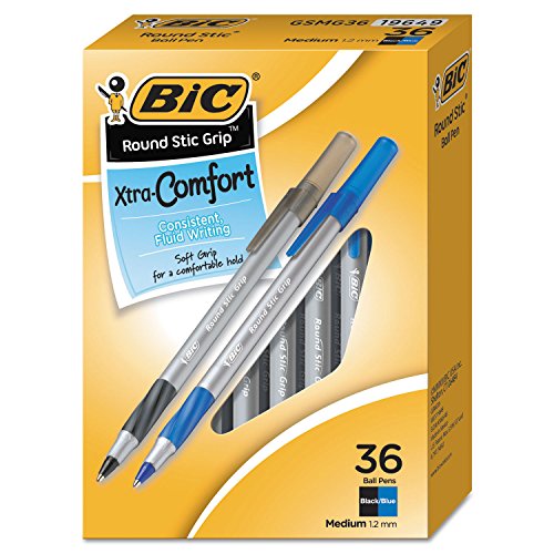 Round Stic Grip Xtra Comfort Ballpoint Pens, Medium Point (1.2mm), Assorted Colors, 36-Count Pack, Assorted Pens for Off von BIC