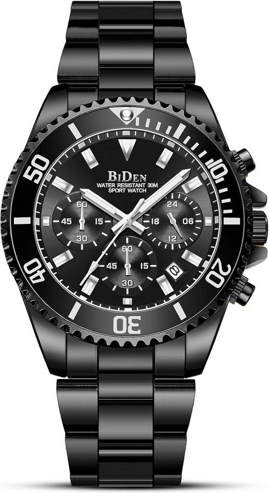 BIDEN Fur Herren Analog Quarz mit Edelstahl Armband Watch, mit Multifunktion, Wasserdicht & Stoppuhr von BIDEN