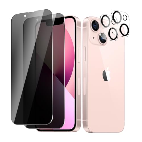 BIESHKJ 2+2 Stück, Sichtschutz schutzfolie für iPhone 13 Mini, 2 Stück Anti-Spy Panzer Schutz Glas + 2 Stück Kameraschutz, HD-Hartglasfolie, 9h-Härte, Kratzfest, Blasenfrei von BIESHKJ