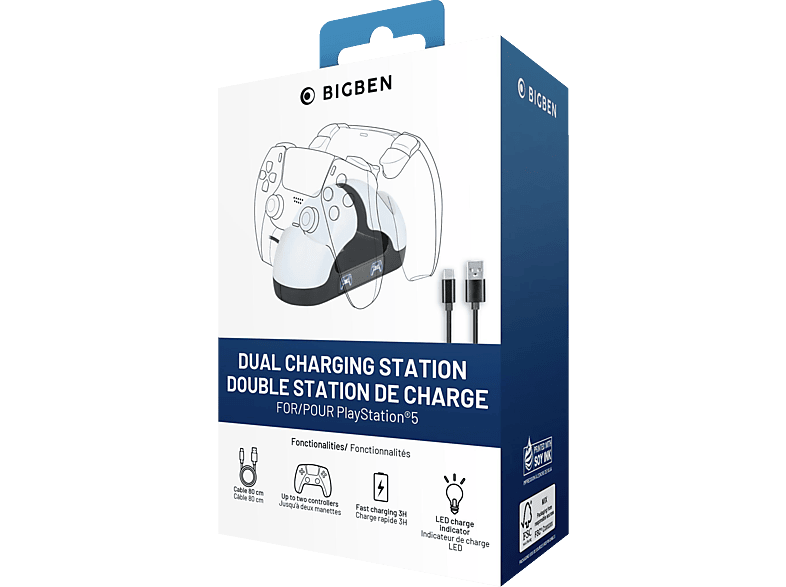 BIGBEN CONTROLLER USB DUAL-CHARGER V3 für PS5, Ladestation Playstation 5, Weiß/Schwarz von BIGBEN