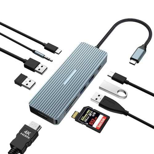 10 in 1 USB C Adapter, USB C Hub, USB C Dock mit 4K HDMI, USB C Dockingstation (PD 100W, USB 3.0, SD/TF, 3,5 mm Audio) für Laptop, Tablet, Typ C -Geräte von BIGBIG WON