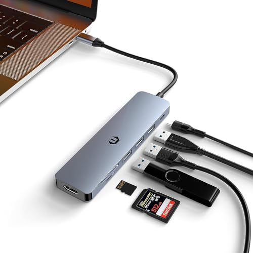 7-in-1-USB-C-HUB, USB-C-Adapter-Docking, 4K-HDMI-HUB, USB-HUB einschließlich 4K-HDMI, 100 W PD, 3 USB 3.0, SD/TF-Kartenleser, kompatibel mit Mac, Typ-C-Computern, Windows-Systemen von BIGBIG WON