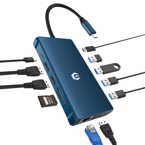 BIGBIG WON 12 in 1 USB C Hub, USB C Docking Station, USB C Adapter, Triple Display 4K DP/2*HDMI(5Gbit/s USB A/C 3.0,1g Ethernet, PD 100W, 3,5 mm MIC, SD/TF) für Laptop, Chromebook von BIGBIG WON