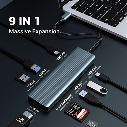 BIGBIG WON Multiport Adapter USB C für MacBook Pro/Air und mehr Typ C Geräten, 9 in 1 USB C Ethernet Adapter mit 4K HDMI, 3 USB 3.0, 100W PD, SD/TF Kartenleser von BIGBIG WON