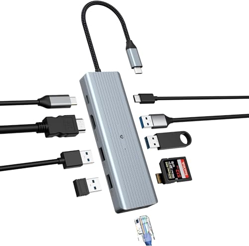 BIGBIG WON USB C Hub, 10 in 1 Multiport Adapter USB C, USB C Splitter Kompatibel mit Desktop Computer, MacBook Pro/Air, iMac,Surface Pro,PS 4 und Weiteren Laptops von BIGBIG WON