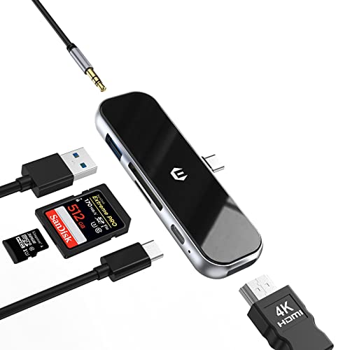 BIGBIG WON USB C Hub, 6 in 1 Multiport Adapter USB C für Surface, Dell, HP, Lenovo, XPS und mehr Typ C Geräte, USB C Hub LAN mit 4K HDMI, USB 3.0 Port, SD/TF Card Reader von BIGBIG WON