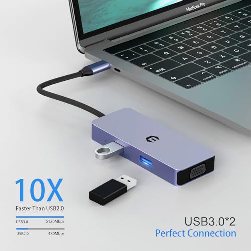 BIGBIG WON USB C Hub, 6 in 1 USB Erweiterung für Dell,Surface,HP,Lenovo und andere Typ C Geräte, USB C Multiport mit VGA, 4K-HDMI, USB 3.0 Anschlüssen, SD/TF Kartenleser von BIGBIG WON