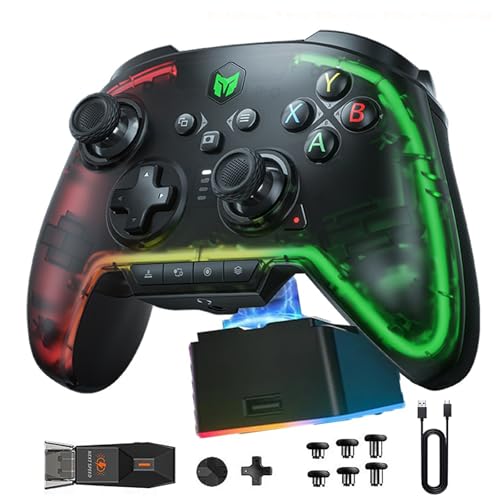 BIGBIG WON Wireless Controller, Rainbow 2 Pro RGB PC Controller Bewegungsziel, Hall Effekt Trigger, ALPS Joystick, 3.5mm Audio, Gamepads APP für Android/iOS/PC Windows10&11/Switch mit Ladestation von BIGBIG WON