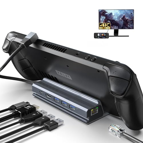 Steam Deck Dockingstation, 6 in 1 Hub mit HDMI 2.0, 4K@60 Hz, Gigabit Ethernet, 3 USB A 3.0 und USB C Ladeanschlüssen, kompatibel mit Valve Steam Deck, TV, Switch, Tablet von BIGBIG WON