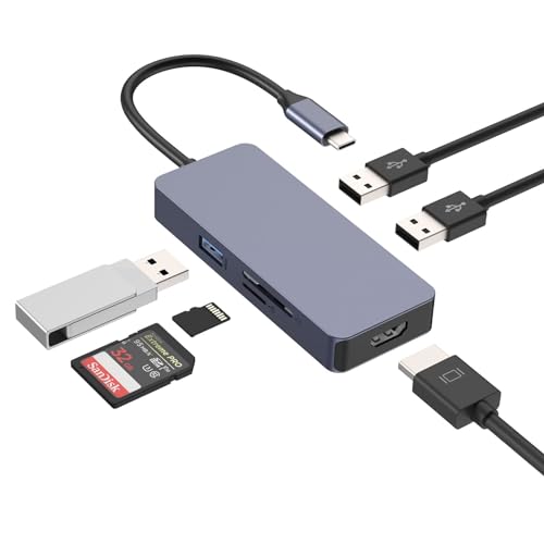 USB 3.0 HUB, USB C Adapter, 6 in 1 USB C Splitter, einschließlich 4K HDMI, USB 3.0, 2 USB 2.0, SD/TF Kartenleser, kompatibel mit Notebook PCs, USB Flash Laufwerken, Tablets von BIGBIG WON