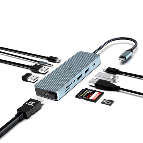 USB C Adapter, USB 3.0 HUB, 10 in 1 USB Typ C Hub mit 4K HDMI, USB C 3.0, 2 USB 3.0, 2 USB 2.0, 100 W PD, 3,5 mm Audio, SD/TF Kartenleser, kompatibel mit Laptop, Windows, Chrome OS Systeme von BIGBIG WON