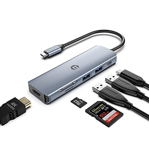 USB C Adapter, USB Typ C Hub, USB 3.0 HUB, 6 in 1 USB C Adapter mit 2 x USB 3.0, 4K HDMI, 100 W PD, SD/TF Kartenleser für Laptop, Windows, Linux, Chrome OS Systeme von BIGBIG WON