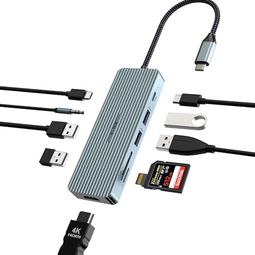 USB C HUB, 10 in 1 USB C Dockingstation mit 4K HDMI, 2 USB 3.0, 2 USB 2.0, 100 W PD, 3,5 mm Audio, SD/TF Kartenleser, kompatibel mit Laptop, Windows, macOS, Linux, Chrome OS Systemen von BIGBIG WON