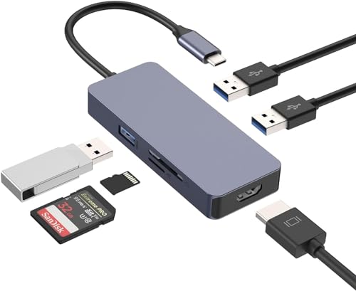 USB C HUB, Multifunktions-Dockingstation, USB 3.0 HUB, 6-in-1 USB C Dockingstation mit 3 * USB 3.0, 4K HDMI, SD/TF-Kartenleser, kompatibel mit Laptop, Windows von BIGBIG WON