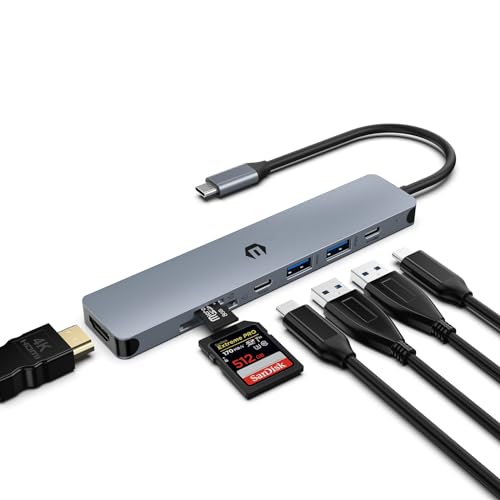 USB C HUB, USB 3.0 HUB, USB Adapter Docking, ultraschlanker tragbarer Daten Hub, 7 in 1 USB C HUB mit 4K HDMI, 100 W PD, 2 USB 3.0, USB C 3.0, SD/TF Kartenleser, kompatibel mit Windows von BIGBIG WON