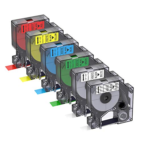 BIGGER Kompatible Etikettenbänder als Ersatz für DYMO D1 Etikettenbänder, 45010 45013 45016 45017 45018 45019, verwendet mit DYMO LabelManager 160 280 420P PnP 220P 360D 450 210D, 6 Packungen von BIGGER