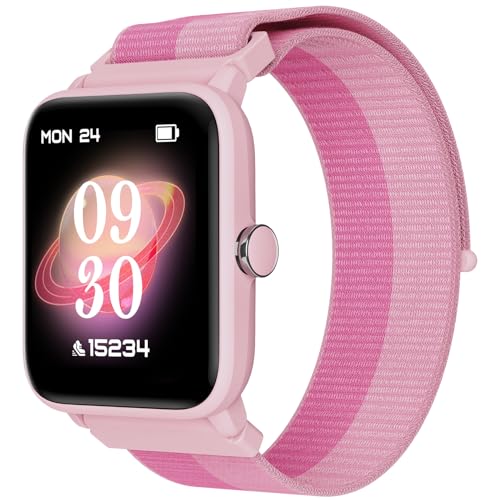 BIGGERFIVE Smartwatch Kinder, Fitness Tracker Uhr Digitale Fitnessuhr mit Schrittzähler, 24/7 Puls, 5ATM Wasserdicht, Schlaf-Monitor, Wecker, 1,5" HD-Touchscreen für Mädchen 3-14, Nylon von BIGGERFIVE