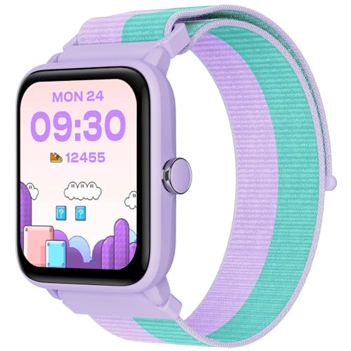 BIGGERFIVE Smartwatch Kinder, Fitness Tracker Uhr Digitale Fitnessuhr mit Schrittzähler, 24/7 Puls, 5ATM Wasserdicht, Schlaf-Monitor, Wecker, 1,5" HD-Touchscreen für Mädchen 3-14, Nylon von BIGGERFIVE