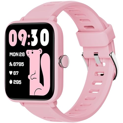 BIGGERFIVE Smartwatch Kinder, Fitness Tracker Uhr Digitale Fitnessuhr mit Schrittzähler, 24/7 Puls, 5ATM Wasserdicht, Schlaf-Monitor, Wecker, Puzzle-Spiele, 1,5" HD-Touchscreen für Mädchen 3-14, Pink von BIGGERFIVE