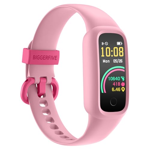 BIGGERFIVE Vigor 2 L Fitness Tracker Uhr Kinder, Fitnessuhr mit Aktivitätstracker, Schrittzähler, Pulsuhr, Schlafmonitor, Kalorienzähler, IP68 Wasserdicht Kinderuhr für Junge Mädchen, Rosa von BIGGERFIVE