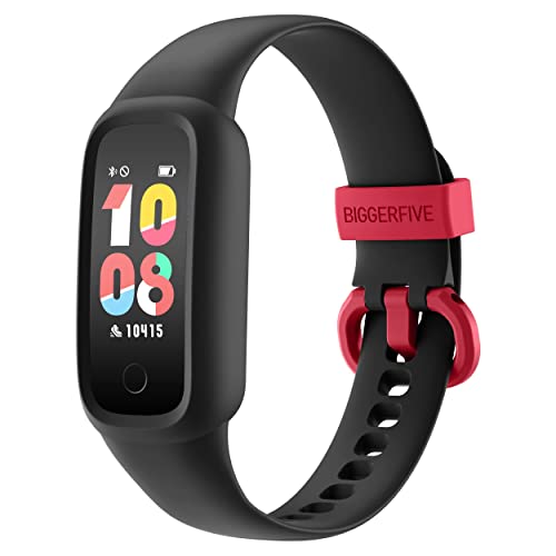 BIGGERFIVE Vigor 2 L Fitness Tracker Uhr Kinder, Fitnessuhr mit Schrittzähler, Pulsuhr, Aktivitätstracker, Kalorienzähler und Schlafmonitor, IP68 Wasserdicht Kinderuhr für Junge Mädchen, Schwarz von BIGGERFIVE