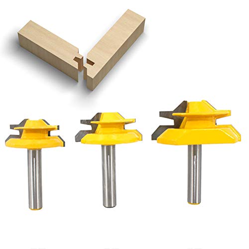 BIGP 3 Stück 45 Grad Verleimfräser Gehrung Fräse Set, 8 mm Schaft 45° Lock Miter Router Bit, 1-3/8", 1-1/2", 2" Schnittdurchmesser Verleimfräser Gehrung Verleimfräser Oberfräser BIGP 3 Stück 45 Grad Verleimfräser Gehrung Fräse Set, 8 mm Schaft 45° Lock Miter Router Bit, 1-3/8", 1-1/2", 2" Schnittdurchmesser Verleimfräser Gehrung Verleimfräser Oberfräser von BIGP