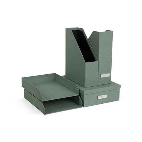 BIGSO HOLGER 5-teiliges Schreibtisch Set – Ordnungssystem mit 2 Stehsammlern, 2 Briefablagen und einer Box – Organizer aus Faserplatte und Papier in Leinenoptik – mintgrün BIGSO HOLGER 5-teiliges Schreibtisch Set – Ordnungssystem mit 2 Stehsammlern, 2 Briefablagen und einer Box – Organizer aus Faserplatte und Papier in Leinenoptik – mintgrün von BIGSO BOX OF SWEDEN