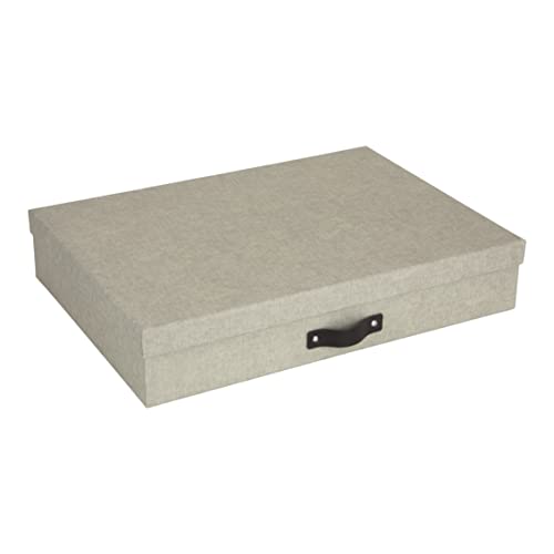 BIGSO BOX OF SWEDEN SVERKER Dokumentenbox für Unterlagen im A3-Format – Schreibtischablage mit Deckel und Griff – Aufbewahrungsbox aus Faserplatte und Papier in Leinenoptik – beige von BIGSO BOX OF SWEDEN