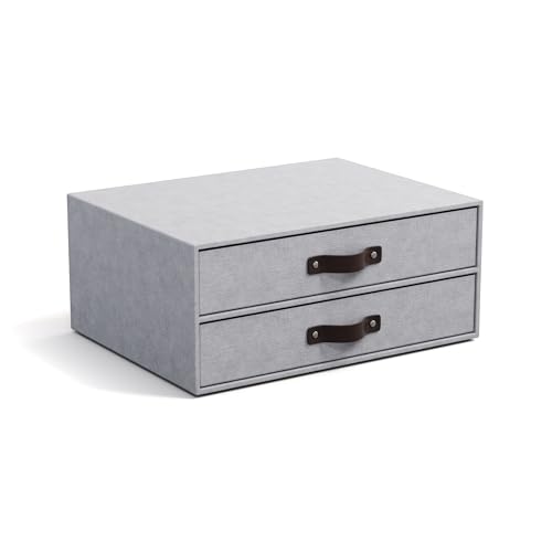 Bigso Box of Sweden BIRGER Schubladenbox für Dokumente und Bürobedarf – Schreibtisch Organizer mit 2 Schubladen – Ablagesystem aus Faserplatte und Papier in Leinenoptik – hellgrau von BIGSO BOX OF SWEDEN