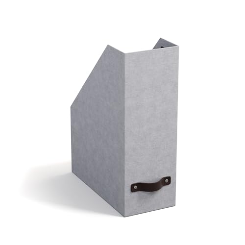 BIGSO ESTELLE Stehsammler für Zeitschriften, Magazine und Akten – praktischer Organizer aus Faserplatte und Papier in Leinenoptik – stabiler Zeitschriftenhalter mit Griff – hellgrau von BIGSO BOX OF SWEDEN