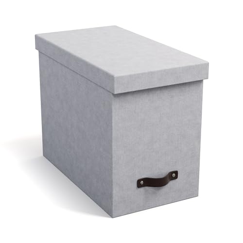 Bigso Box of Sweden JOHAN Hängeregisterbox mit Deckel – stilvolle Archivschachtel inklusive 8 Hängehefter – Hängemappenbox aus Faserplatte und Papier in stilvoller Leinenoptik – hellgrau von BIGSO BOX OF SWEDEN