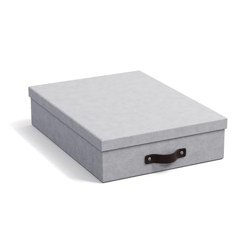 Bigso Box of Sweden OSKAR Dokumentenbox für A4 Papier, Broschüren usw. – Schreibtischablage mit Deckel und Griff – Aufbewahrungsbox aus Faserplatte und Papier in Leinenoptik – hellgrau von BIGSO BOX OF SWEDEN