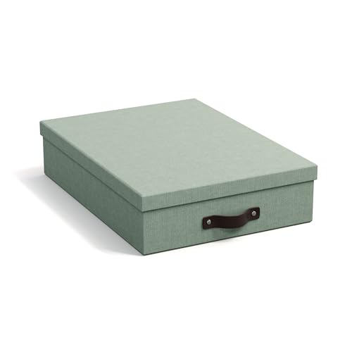 Bigso Box of Sweden OSKAR Dokumentenbox für A4 Papier, Broschüren usw. – Schreibtischablage mit Deckel und Griff – Aufbewahrungsbox aus Faserplatte und Papier in Leinenoptik – mintgrün von BIGSO BOX OF SWEDEN